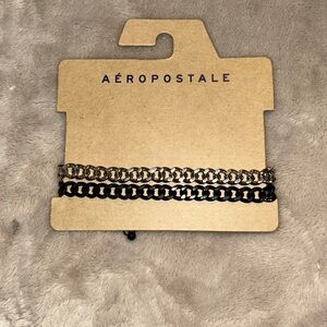 Aeropostale Dual-Tone Silver and Black Bracelet Set